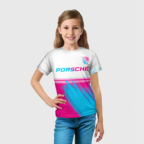 Детская футболка Porsche neon gradient style: символ сверху / 3D-принт – фото 5