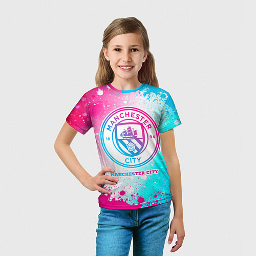 Детская футболка Manchester City neon gradient style / 3D-принт – фото 5