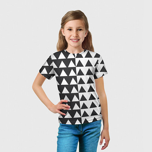 Детская футболка Черно-белые треугольники паттерн / 3D-принт – фото 5