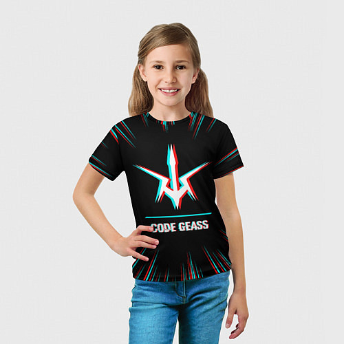 Детская футболка Символ Code Geass в стиле glitch на темном фоне / 3D-принт – фото 5