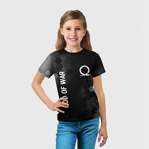 Детская футболка God of War glitch на темном фоне: надпись, символ / 3D-принт – фото 5