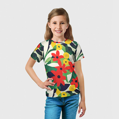 Детская футболка Цветочный яркий паттерн / 3D-принт – фото 5
