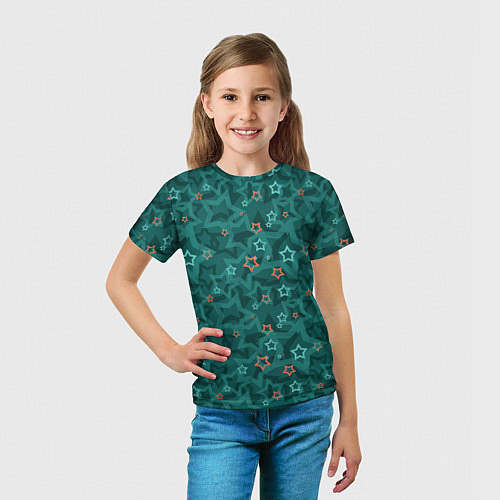 Детская футболка Темный бирюзовый узор со звездами / 3D-принт – фото 5