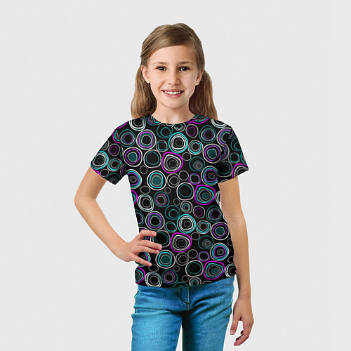 Детская футболка Узор ретро круги и кольца на черном фоне / 3D-принт – фото 5