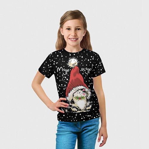 Детская футболка Мур-мур! Котенок в красной шапке / 3D-принт – фото 5