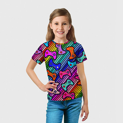 Детская футболка Многоцветные полоски с джойстиками / 3D-принт – фото 5