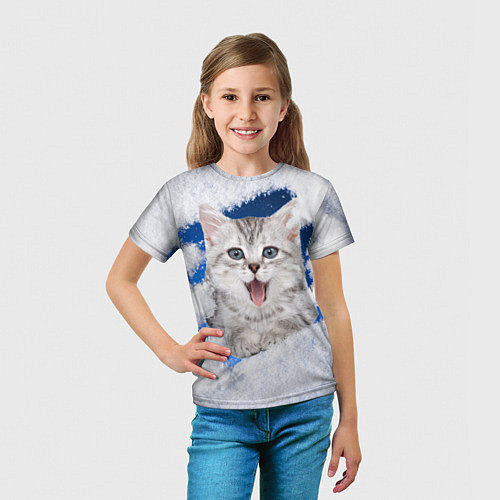 Детская футболка Котёнок в снегу / 3D-принт – фото 5