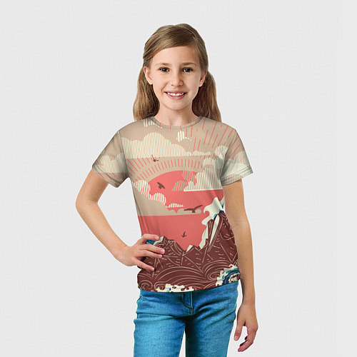Детская футболка Большие океанские волны и скалистый остров на зака / 3D-принт – фото 5