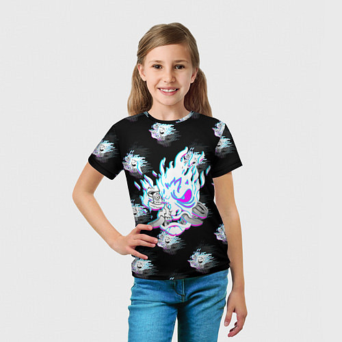 Детская футболка Cyberpunk 2077 neon samurai glitch art colors / 3D-принт – фото 5