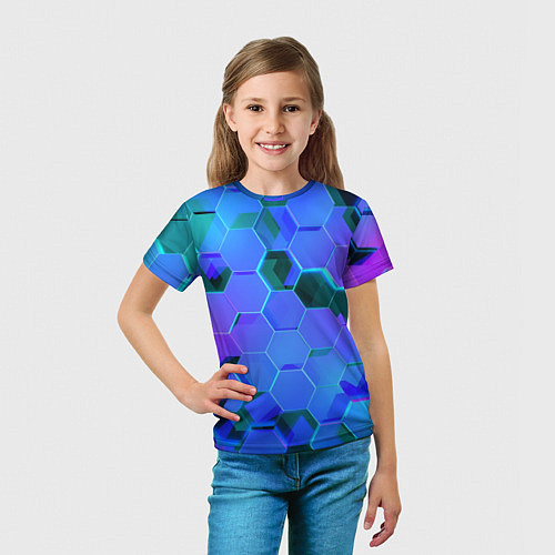 Детская футболка Синие неоновые плиты / 3D-принт – фото 5