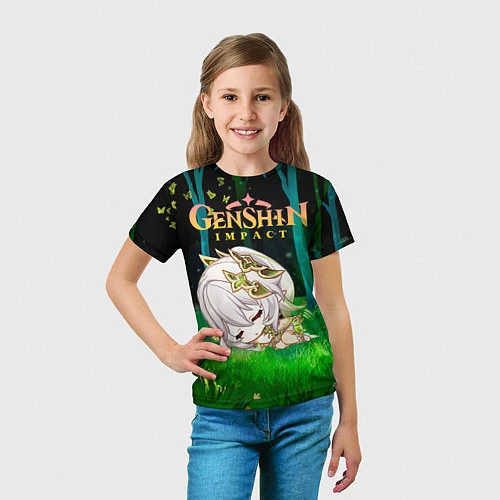 Детская футболка Нахида прилегла в лесу / 3D-принт – фото 5