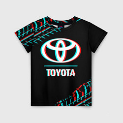 Футболка детская Значок Toyota в стиле glitch на темном фоне, цвет: 3D-принт
