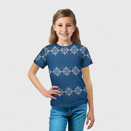 Детская футболка Вязанный синий классический стиль / 3D-принт – фото 5