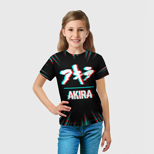 Детская футболка Символ Akira в стиле glitch на темном фоне / 3D-принт – фото 5