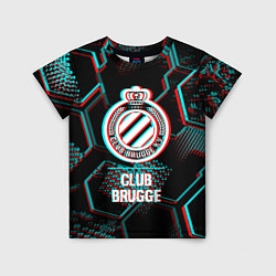 Футболка детская Club Brugge FC в стиле glitch на темном фоне, цвет: 3D-принт