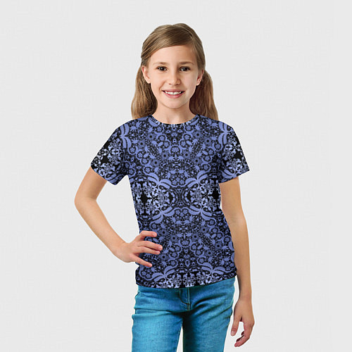 Детская футболка Ажурный модный кружевной синий узор / 3D-принт – фото 5