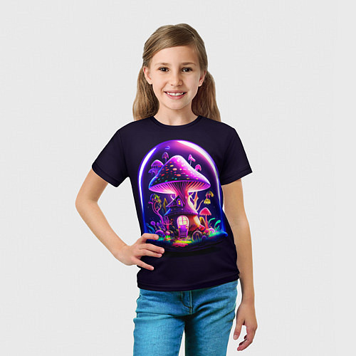 Детская футболка Волшебный неоновый гриб в банке / 3D-принт – фото 5
