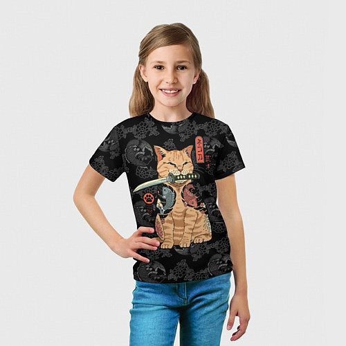 Детская футболка Кот самурай - Якудза / 3D-принт – фото 5