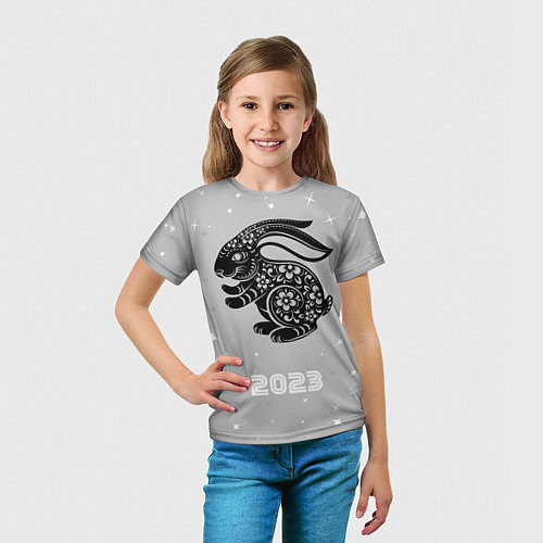 Детская футболка Символ 2023 года черный водяной кролик / 3D-принт – фото 5