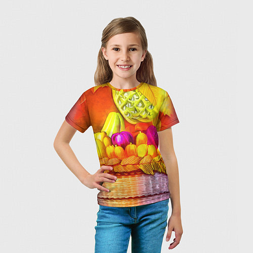 Детская футболка Спелые фрукты и овощи в плетеной корзине / 3D-принт – фото 5
