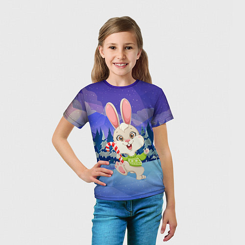 Детская футболка Новогодний зайчик в лесу / 3D-принт – фото 5