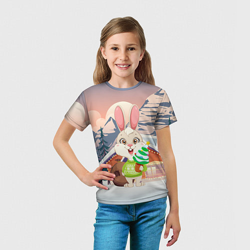 Детская футболка Зайчик с елочкой в руках / 3D-принт – фото 5