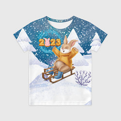 Футболка детская Зайчик на санках 2023, цвет: 3D-принт