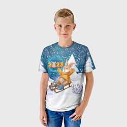 Футболка детская Зайчик на санках 2023, цвет: 3D-принт — фото 2