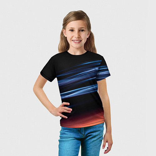 Детская футболка Синие и оранжевые линии во тьме / 3D-принт – фото 5
