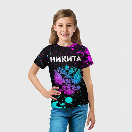 Детская футболка Никита и неоновый герб России / 3D-принт – фото 5