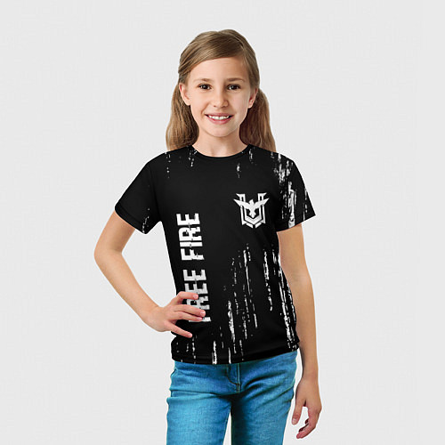 Детская футболка Free Fire glitch на темном фоне: надпись, символ / 3D-принт – фото 5