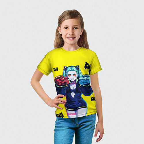 Детская футболка Ребекка из киберпанка - желтый / 3D-принт – фото 5