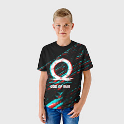 Футболка детская God of War в стиле glitch и баги графики на темном, цвет: 3D-принт — фото 2