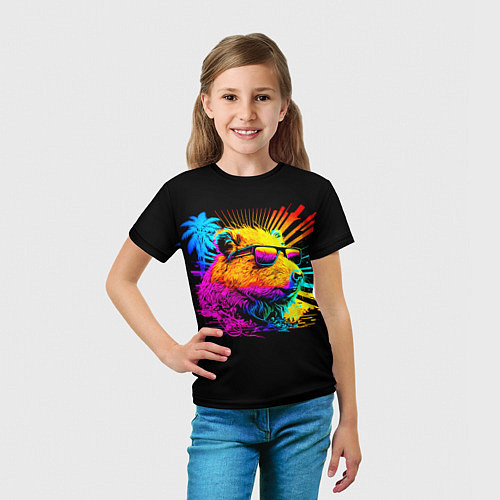 Детская футболка Капибара в тёмных очках - поп арт / 3D-принт – фото 5