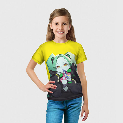 Детская футболка Ребекка пьет коктель - Cyberpunk / 3D-принт – фото 5