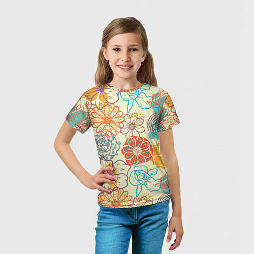 Детская футболка Цветы и геометрические фигуры скетч / 3D-принт – фото 5