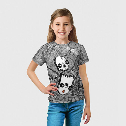 Детская футболка Расколотый скейтборд - иллюзия черепа / 3D-принт – фото 5