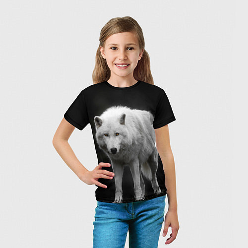 Детская футболка Белый волк на темном фоне / 3D-принт – фото 5