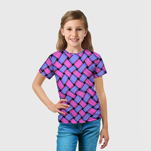 Детская футболка Фиолетово-сиреневая плетёнка - оптическая иллюзия / 3D-принт – фото 5