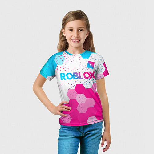 Детская футболка Roblox neon gradient style: символ сверху / 3D-принт – фото 5