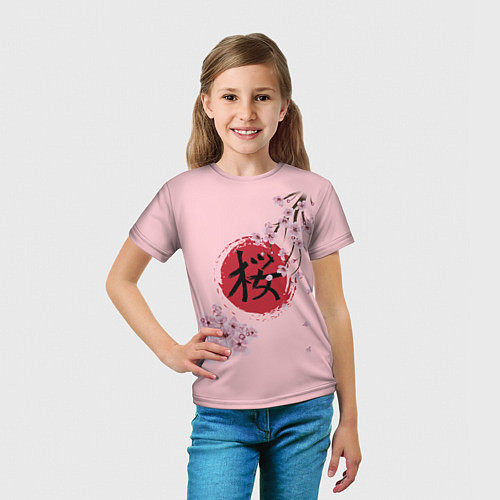 Детская футболка Цветущая вишня с иероглифом cакура / 3D-принт – фото 5