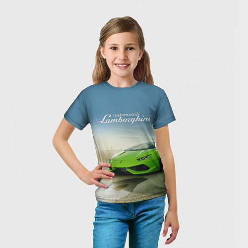 Детская футболка Ламборджини на берегу океана / 3D-принт – фото 5