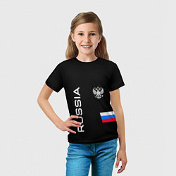 Футболка детская Россия и три линии на черном фоне, цвет: 3D-принт — фото 2