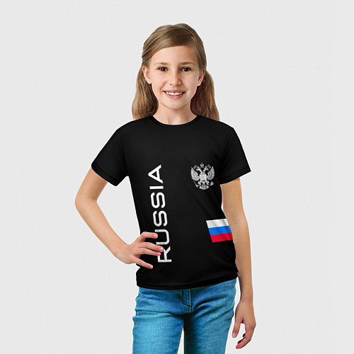 Детская футболка Россия и три линии на черном фоне / 3D-принт – фото 5