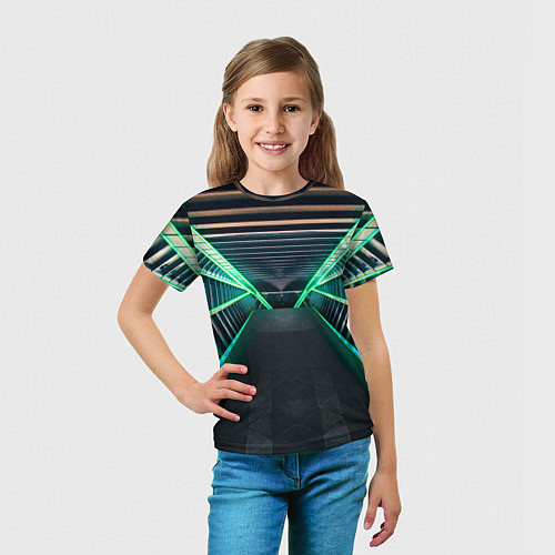 Детская футболка Неоновые фонари на космическом коридоре / 3D-принт – фото 5