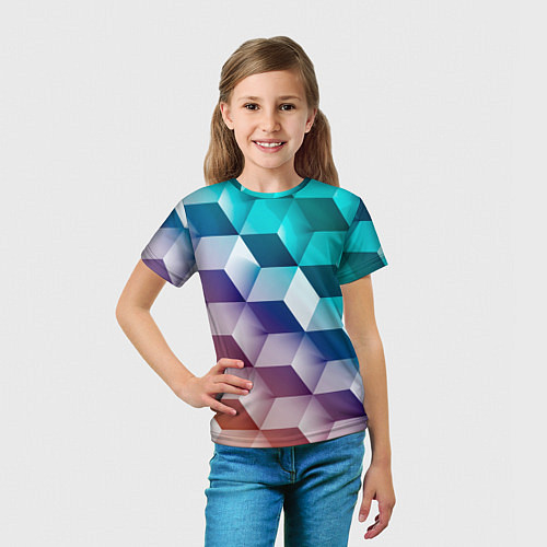 Детская футболка Объёмные разноцветные кубы / 3D-принт – фото 5