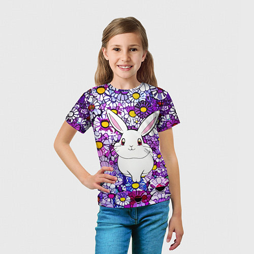 Детская футболка Веселый кролик в цветах / 3D-принт – фото 5