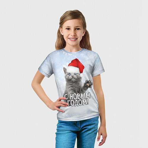 Детская футболка С Новым годом - котик / 3D-принт – фото 5