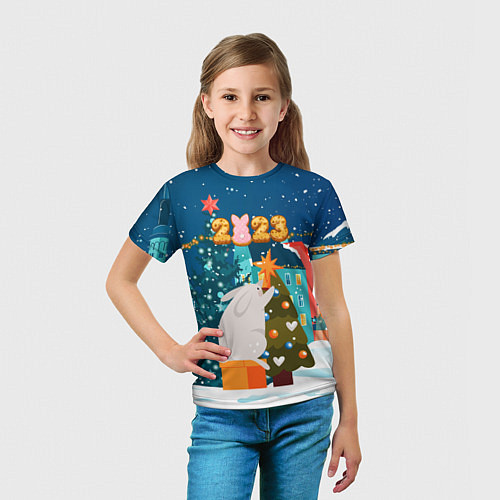 Детская футболка Большой заяц наряжает елку / 3D-принт – фото 5