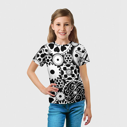 Детская футболка Шестеренки в черно-белом стиле / 3D-принт – фото 5